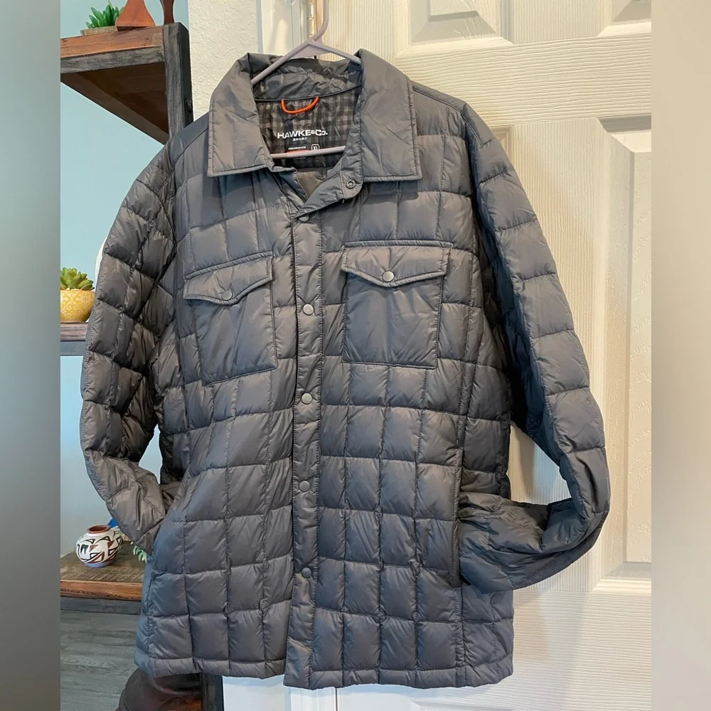 Hawke & Co sport Performance Gray snap up long sleeve duck down puffer jacket XL